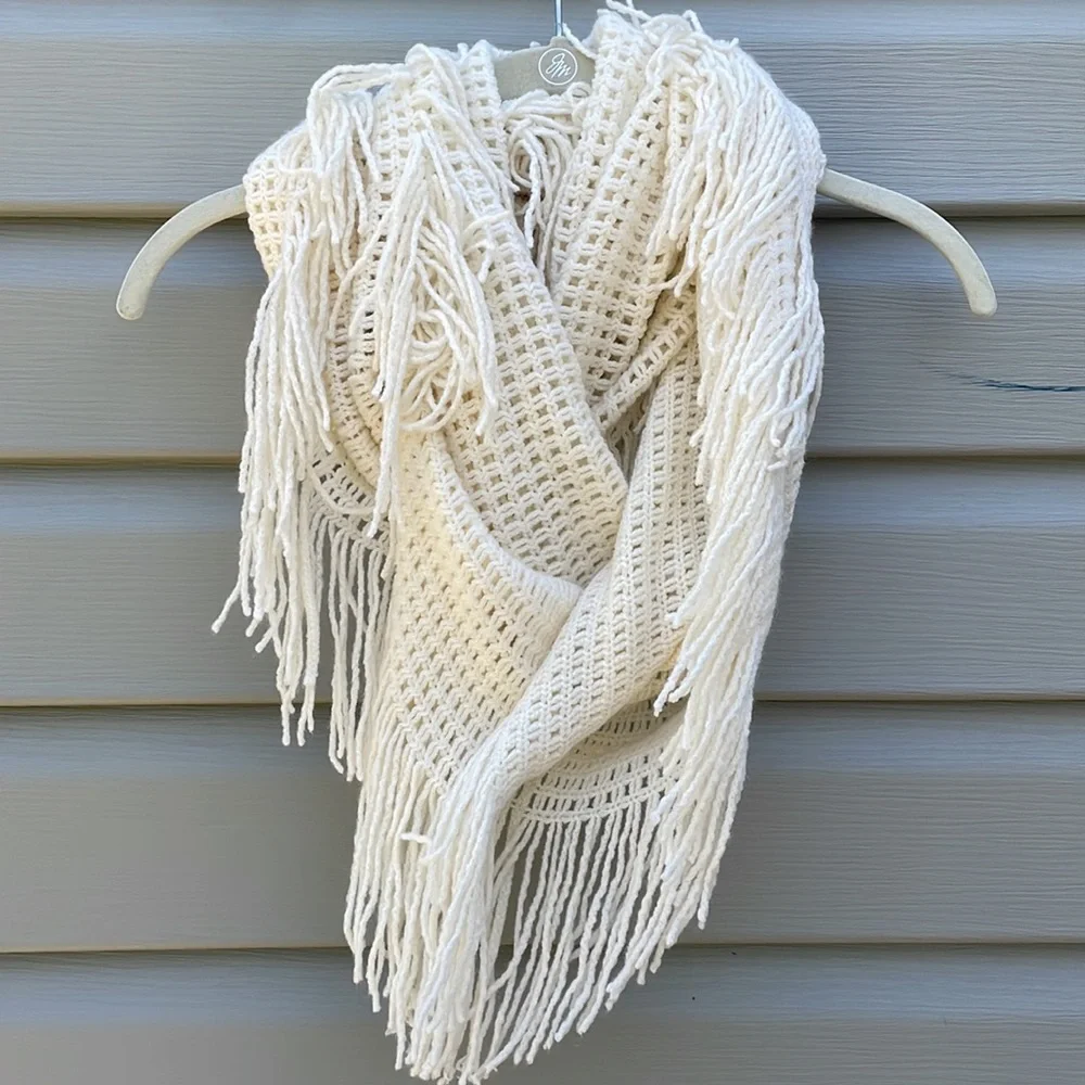 Bass Ivory Fringe Knit Infinity Scarf